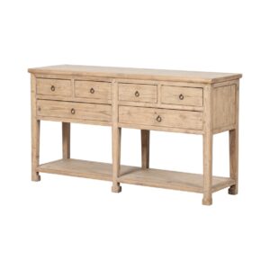 GM733 Consola de diseño oriental 163 madera de pino acabado natural 6 cajones