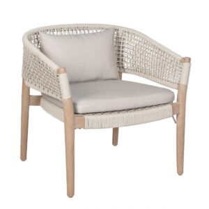 IBIZA-L-GL Sillón con reposabrazos para exterior diseño vintage madera natural y cuerda blanco grisáceo