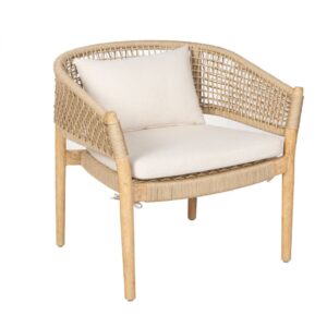 IBIZA-L Sillón con reposabrazos para exterior diseño vintage madera de natural y cuerda arena
