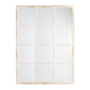 615026 Espejo tipo ventana 90 marco de madera de abeto color blanco rozado