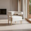 615247 Sillón butaca de diseño nórdico madera y tapizado bouclé beige