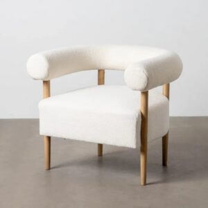 615247 Sillón butaca diseño nórdico madera y tapizado bouclé beige