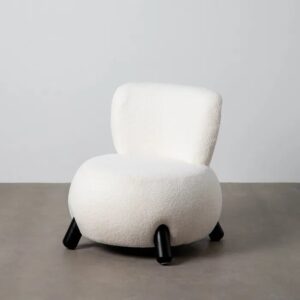 615249 Sillón butaca de diseño moderno madera negro y tapizado bouclé blanco