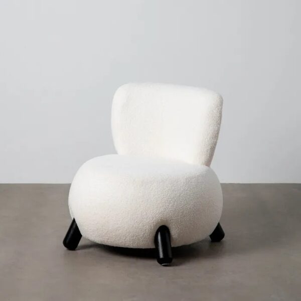 615249 Sillón butaca de diseño moderno madera negro y tapizado bouclé blanco