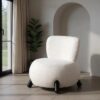 615249 Sillón butaca diseño moderno madera negro y tapizado bouclé blanco