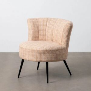 615251 Sillón butaca de diseño moderno patas madera negro y tapizado jaspeado tonos beige