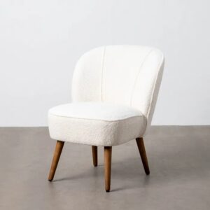 615282 Sillón butaca de diseño moderno patas de madera y tapizado bouclé beige