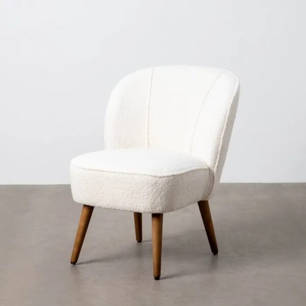 615282 Sillón butaca de diseño moderno patas de madera y tapizado bouclé beige