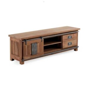 11510 Mueble de televisión de diseño rústico industrial 160 madera maciza de acacia y metal