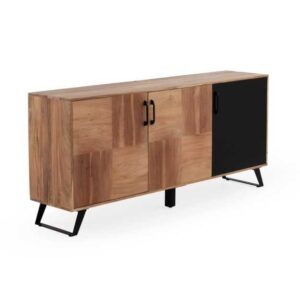 11513 Aparador de diseño rústico industrial 178 madera maciza reciclada y metal negro