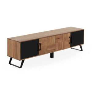11514 Mueble de televisión diseño rústico industrial 178 madera maciza reciclada y metal negro