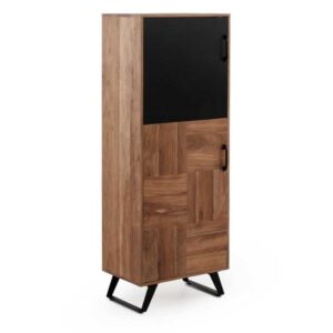 11515 Aparador alto de diseño rústico industrial 60 madera maciza reciclada y metal negro