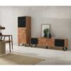 11515 Aparador alto de diseño rústico industrial 60 madera maciza reciclada y metal negro