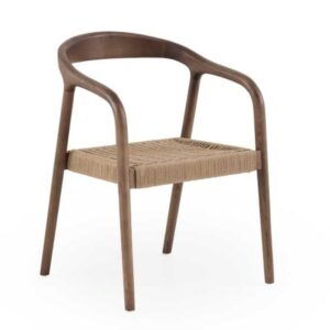 11587 Silla con reposabrazos diseño nórdico vintage madera de fresno y asiento trenzado