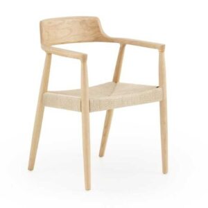 11594 Silla con reposabrazos de diseño nórdico vintage madera y asiento trenzado