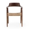 11595 Silla con reposabrazos de diseño nórdico vintage madera oscura y asiento trenzado