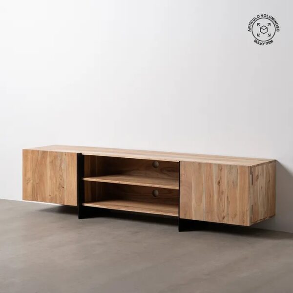 614467 Mueble de televisión de gran tamaño diseño rústico industrial 200 madera de acacia y hierro