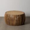 615237 Mesa de centro redonda de diseño rústico vintage 75 madera de mango con ratán