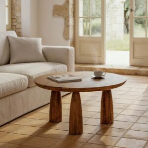 615240 Mesa de centro redonda de diseño rústico 75 madera de mango natural