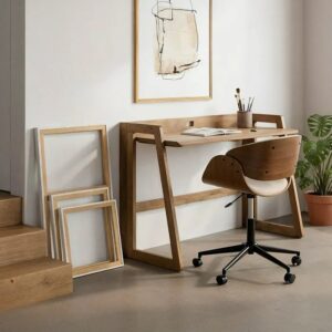 615242 Escritorio de diseño nórdico 120 madera de mango acabado natural
