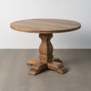 615245 Mesa de comedor redonda de diseño rústico 120 madera de mango natural