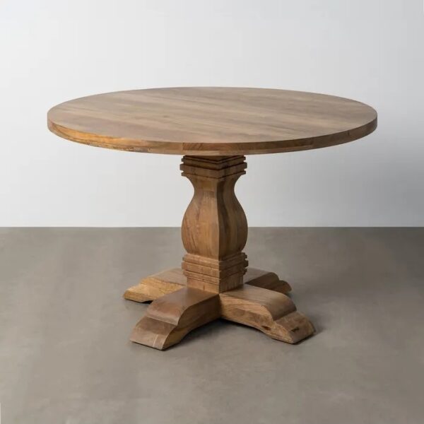 615245 Mesa de comedor redonda de diseño rústico 120 madera de mango natural