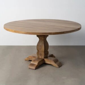 615246 Mesa de comedor redonda de diseño rústico 150 madera de mango natural