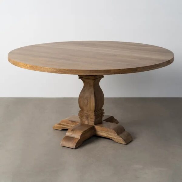 615246 Mesa de comedor redonda de diseño rústico 150 madera de mango natural