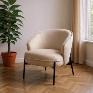 615294 Sillón de diseño moderno tapizado beige y patas de metal negro