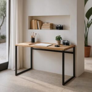 615299 Escritorio de diseño industrial 120 madera de mango con hierro negro