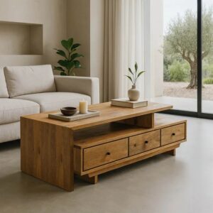 615301 Mesa de centro de diseño colonial 150 madera de mango con cajones