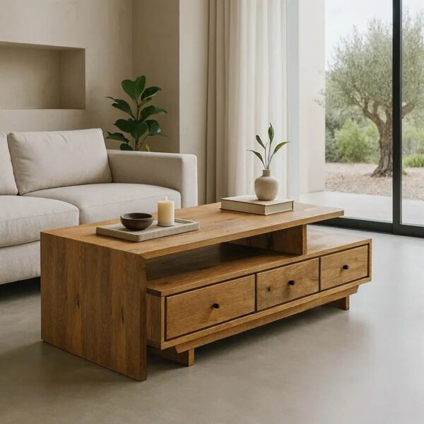 615301 Mesa de centro de diseño colonial 150 madera de mango con cajones