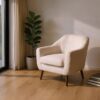 615355 Sillón con reposabrazos de diseño nórdico tapizado bouclé blanco y patas de madera