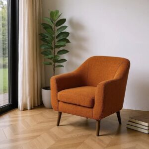 615356 Sillón butaca diseño moderno tapizado terracota y patas de madera