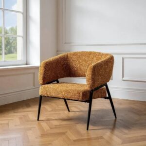615390 Sillón con reposabrazos de diseño moderno tapizado mostaza y metal negro