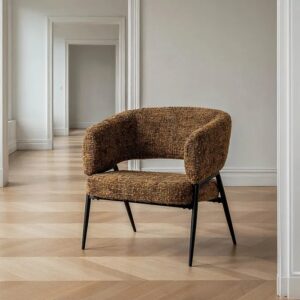 615391 Sillón con reposabrazos de diseño moderno tapizado marrón y metal negro