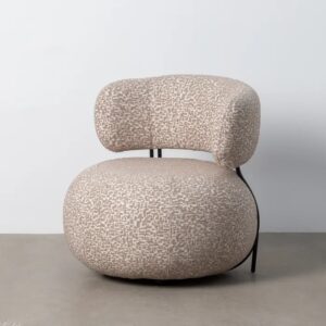 615420 Sillón de diseño moderno tapizado jaspeado beige y patas metal negro