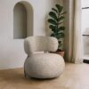 615420 Sillón de diseño moderno tapizado jaspeado beige y patas metal negro