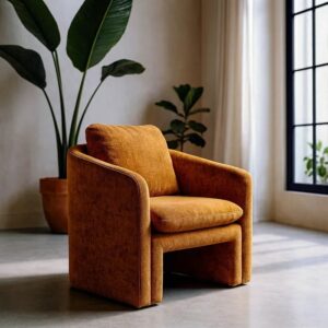 615428 Sillón con reposabrazos diseño moderno tapizado totalmente en tela color ocre