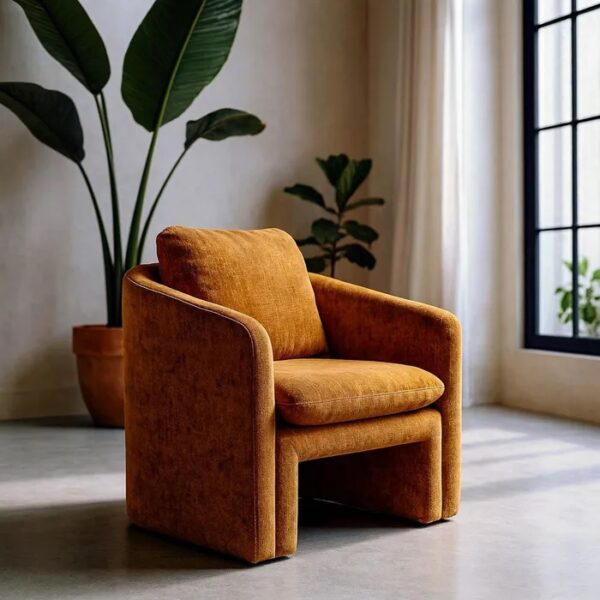 615428 Sillón con reposabrazos diseño moderno tapizado totalmente en tela color ocre