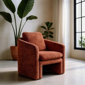 615429 Sillón con reposabrazos diseño moderno tapizado totalmente en tela color teja