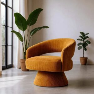615430 Sillón giratorio de diseño moderno tapizado totalmente en tela color ocre