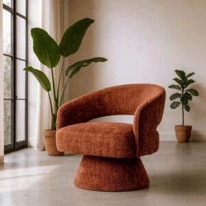 615431 Sillón giratorio de diseño moderno tapizado totalmente en tela color teja