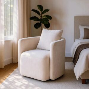615432 Sillón giratorio de diseño moderno tapizado totalmente en tela color beige