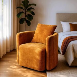 615433 Sillón giratorio de diseño moderno tapizado totalmente en tela color ocre
