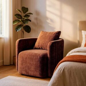 615434 Sillón giratorio de diseño moderno tapizado totalmente en tela color teja