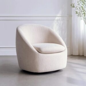 615435 Sillón giratorio diseño moderno tapizado beige y base de metal negro