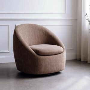 615436 Sillón giratorio diseño moderno tapizado taupe y base de metal negro