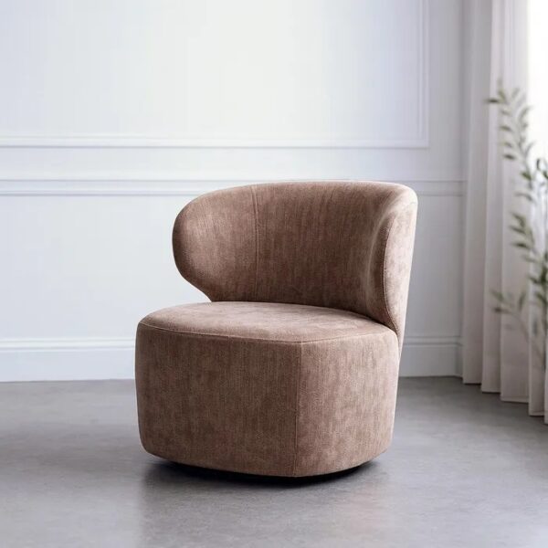 615438 Sillón giratorio de diseño moderno tapizado taupe y base de hierro negro