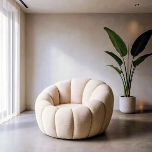 615439 Sillón de diseño moderno tapizado beige con costuras forma flor